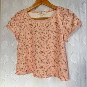 LoveShackFancy Blush Floral Short Sleeve Top